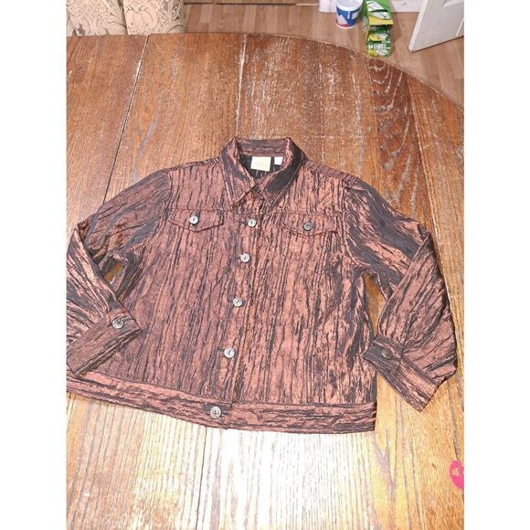 10P Ruby Rd Petite Copper Black Button Front Blazer Jacket Shirt Top 3/4 Sleeve - Picture 4 of 6